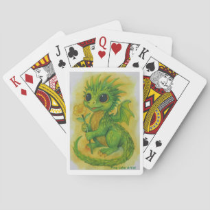 Baby-Grün-Drache bringt eine Blume Spielkarten
