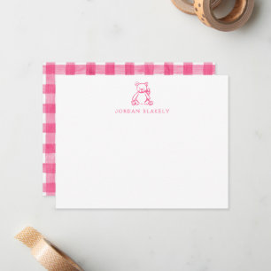 Baby Grußkarte, rosa Teddybär Gingham Flach Mitteilungskarte