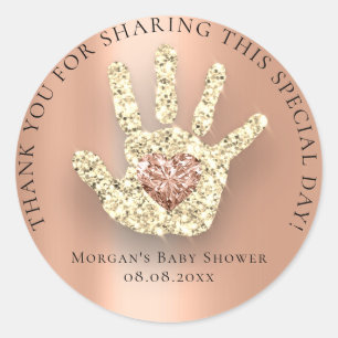 Baby Hand Dusche Dank Glitzer Gold Kupfer Runder Aufkleber