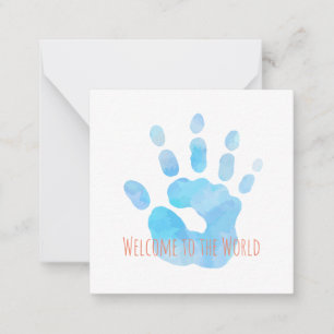 Baby Handprint Willkommen in der Welt Wasserfarben Mitteilungskarte