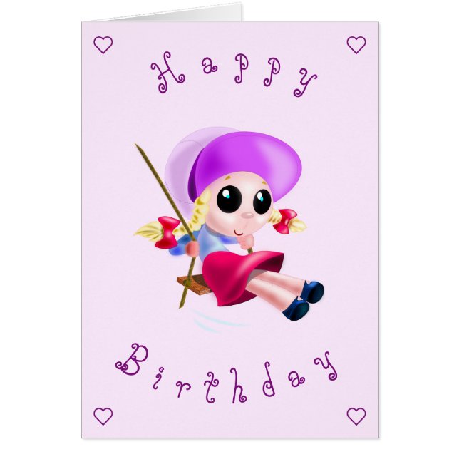 Baby Happy Birthday Card Kleines Mädchen Schwingen (Vorne)