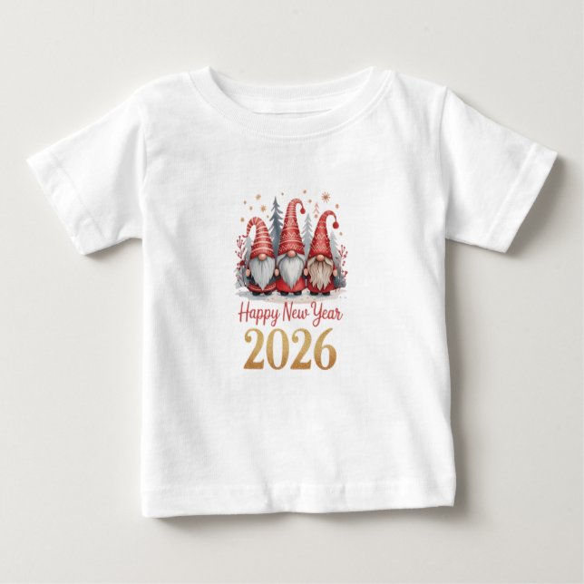 Baby Happy New Year 2026 Gnomes T-Shirt (Vorderseite)