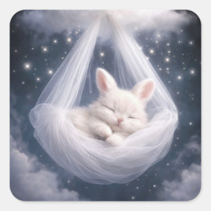 Baby-Häschen hängt in einer Tüll-Hängematte Quadratischer Aufkleber