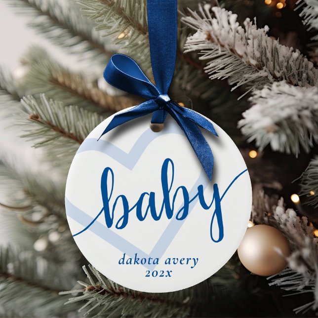 Baby Heart | Cerulean Blue Classic Blüh Script Keramik Ornament (Von Creator hochgeladen)
