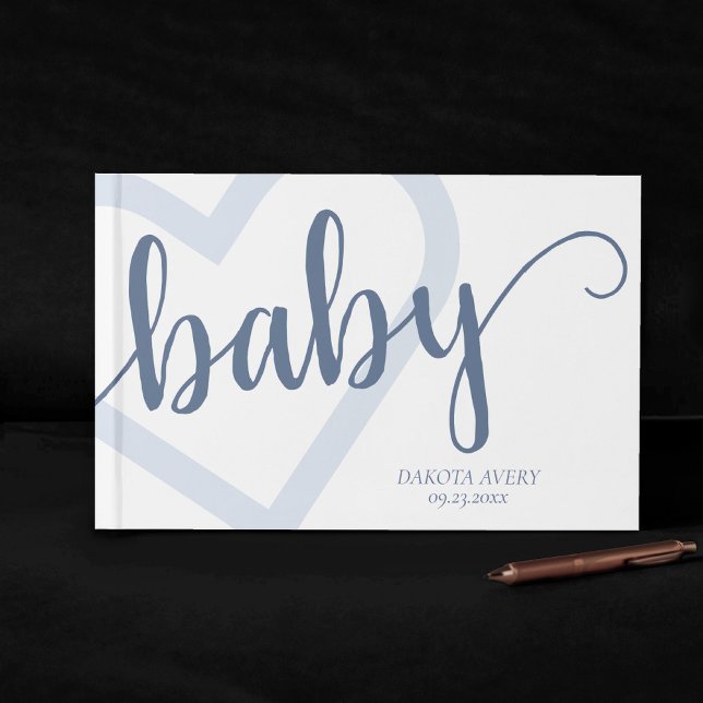Baby Heart | Dusty Slate Blue Blühe Script Gästebuch (Von Creator hochgeladen)