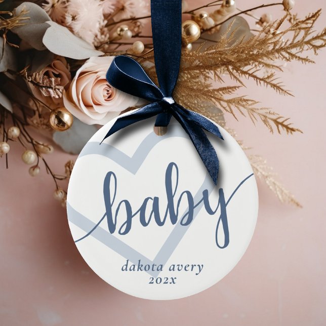 Baby Heart | Dusty Slate Blue Blühe Script Keramik Ornament (Von Creator hochgeladen)