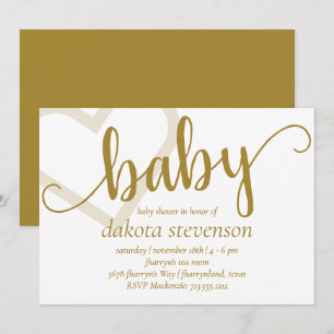 Baby Heart Elegante Gold Script Dusche oder Reve Einladung