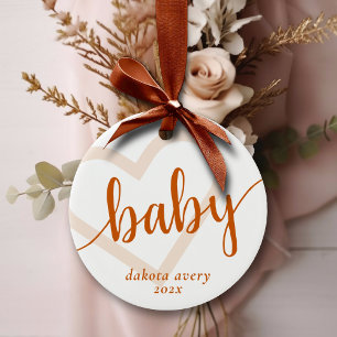 Baby Heart   Fall Burnt Orange Blüh Script Keramik Ornament