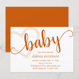 Baby Heart Fall Orange Blüh Shower or Reveal Einladung