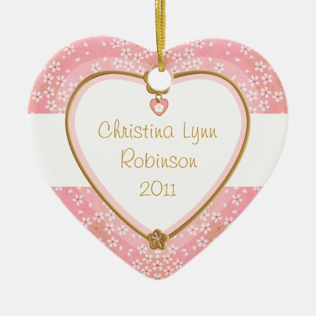 Baby Heart Foto Frame - Pink Floral Keramikornament (Vorne)