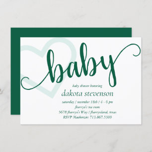 Baby Heart   Hunter Green Simple Blüh Script Einladung