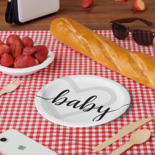 Baby Heart   Klassisches Schwarzes Skript Geblüht Pappteller