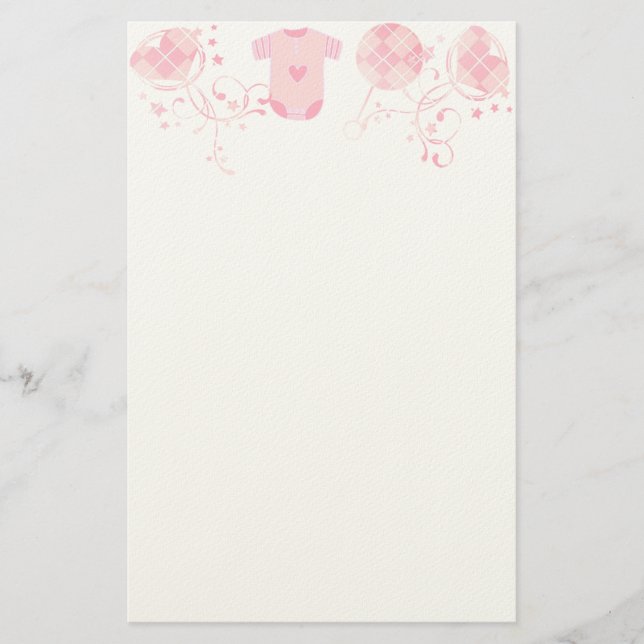 Baby Heart Rattle Raute Onsie Pink Briefpapier (Vorderseite)
