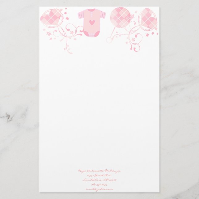 Baby Heart Rattle Raute Onsie Pink Briefpapier (Vorderseite)