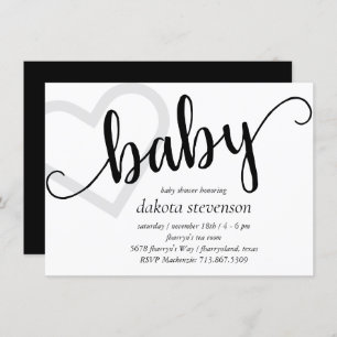 Baby Heart   Schwarz-Script-Dusche oder -Anzeige Einladung