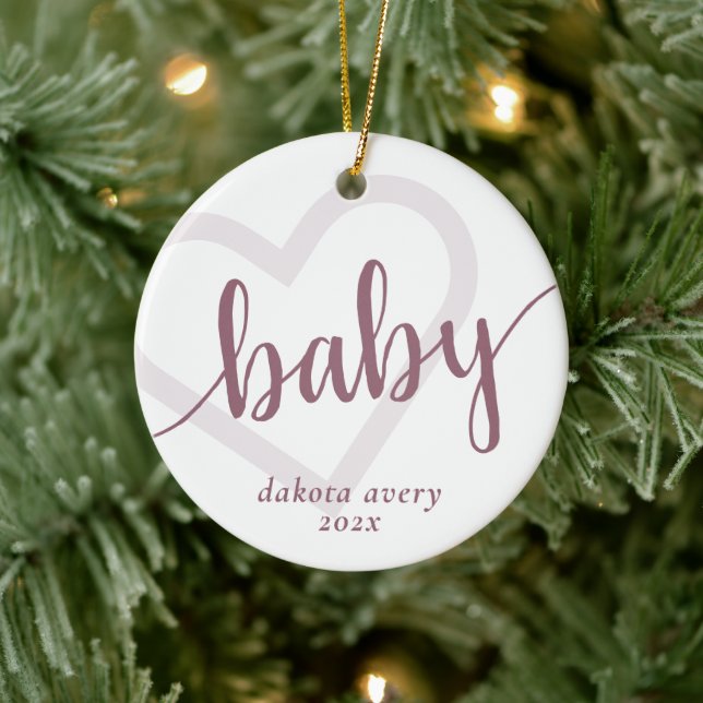 Baby Heart | Wüste Rose Taupe Blühte Custom Keramik Ornament (Baum)