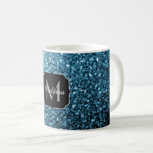 Baby hellblaues falsches Glitter Funkeln Monogramm Kaffeetasse