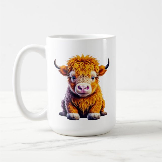 Baby Highland Cow Adorable Ai Art Kaffeetasse (Links)