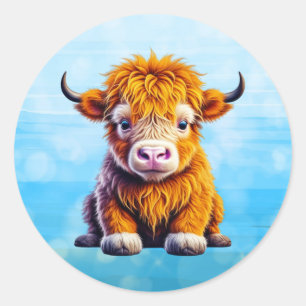 Baby Highland Cow Adorable Ai Art Runder Aufkleber