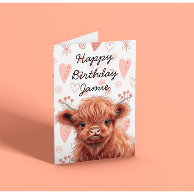 Baby Highland Cow Birthday Individuelle Name Karte (Von Creator hochgeladen)