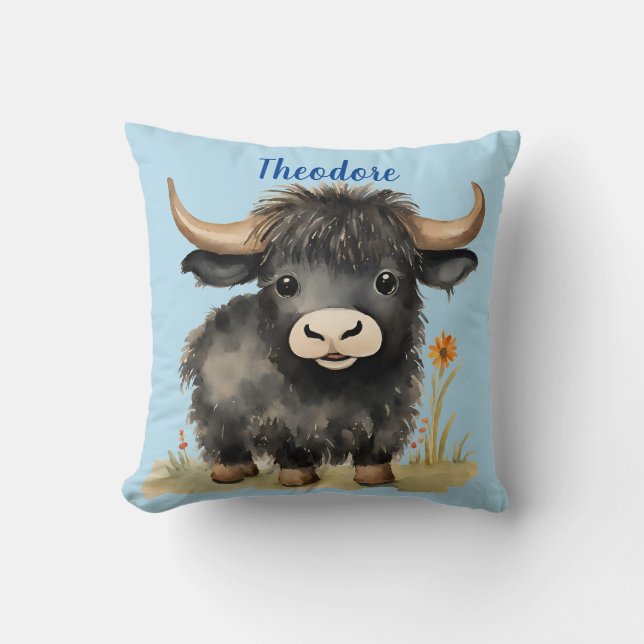 Baby Highland Cow Boys Personalisiert Kissen (Vorderseite)