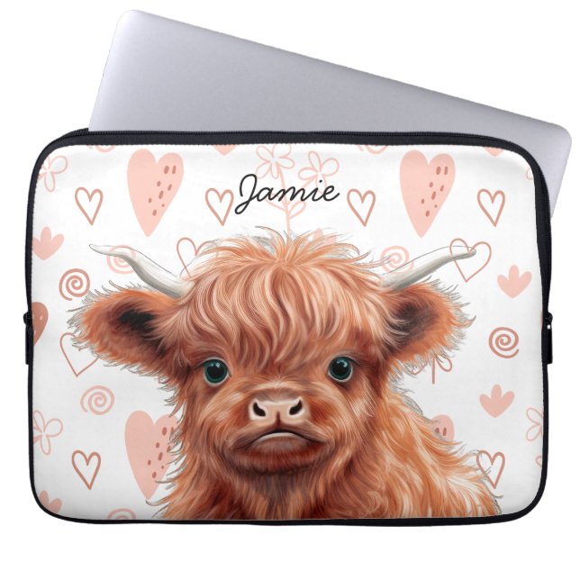 Baby Highland Cow Individuelle Name Laptopschutzhülle (Vorderseite)