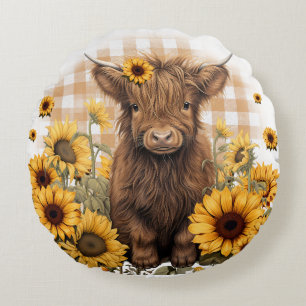 Baby Highland Cow Round Pillow Rundes Kissen