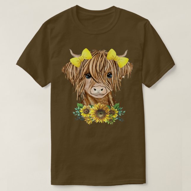 Baby Highland Cow Sonnenblume Western Land Heifer T-Shirt (Design vorne)