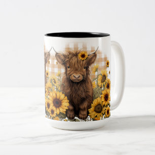 Baby Highland Cows in Sunflowers Keramik Tasse