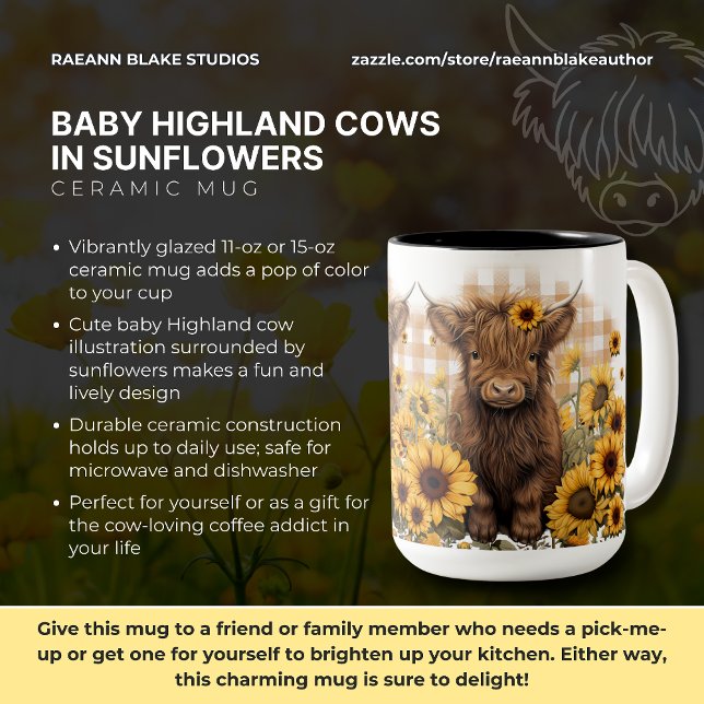 Baby Highland Cows in Sunflowers Keramik Tasse (Von Creator hochgeladen)