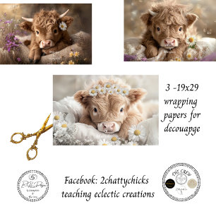 Baby Highland Kälber Florale Gänseblümchen 3-2x19 Geschenkpapier Set