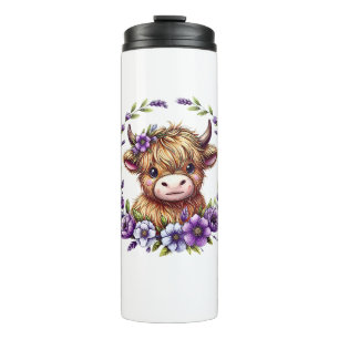 Baby Highland Kuh mit violetten Blumen Schottische Thermosbecher
