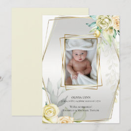 Baby | Hinzufügen von Foto Yellow Roses Gold Frame Einladung