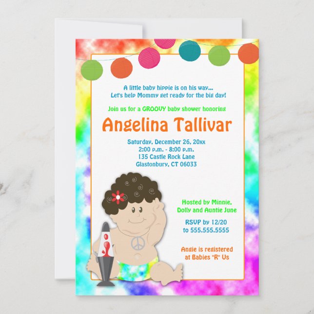 Baby Hippie 60er 70er Groovy Baby Shower Einladung (Vorderseite)
