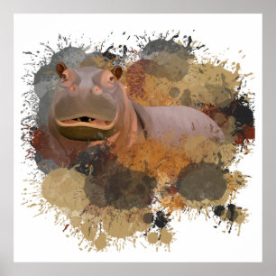 Baby Hippo Abstrakt Paint Spritzer Wildlife Poster