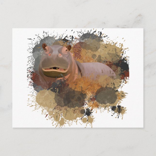 Baby Hippo Abstrakt Paint Spritzer Wildlife Postkarte (Vorderseite)