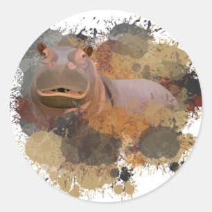 Baby Hippo Abstrakt Paint Spritzer Wildlife Runder Aufkleber