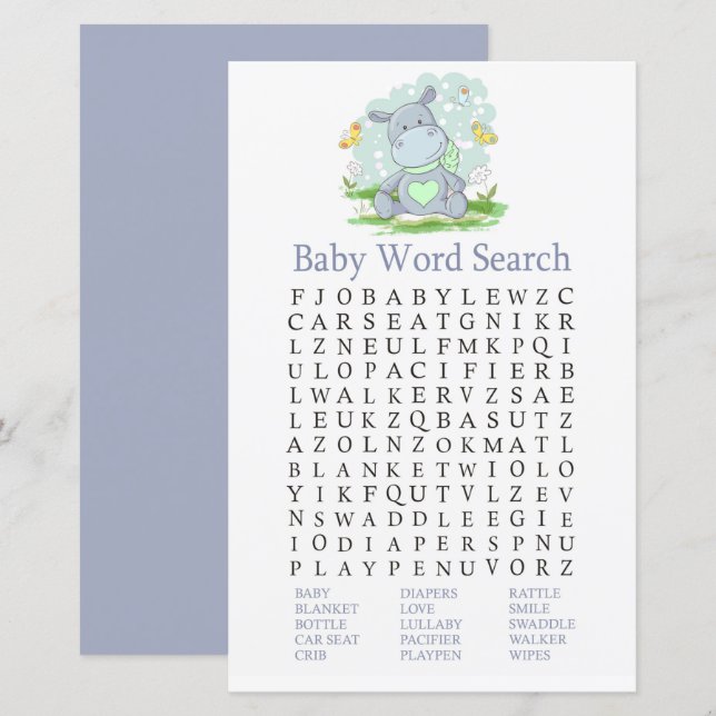 Baby Hippo Baby Shooter Word Search Game (Vorne/Hinten)