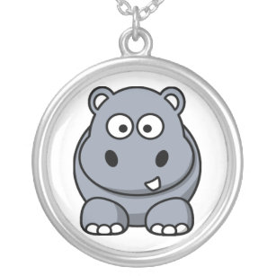 Baby Hippo Cartoon Necklace Versilberte Kette