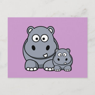 Baby Hippo Familie, Niedliche Wild Safari Postkarte