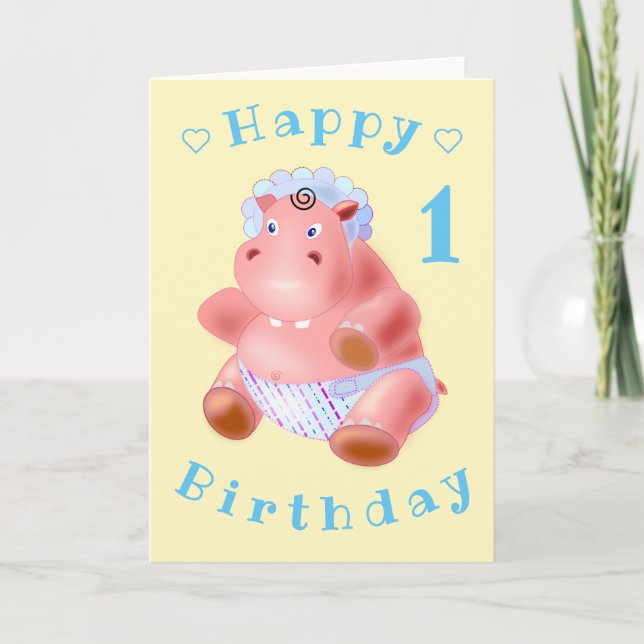 Baby Hippo Funny Birthday Card - individuell anpas Karte (Vorderseite)