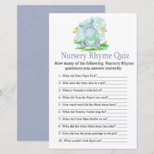 Baby Hippo Kinderzimmer Rhyme Quiz Babyduschenspie