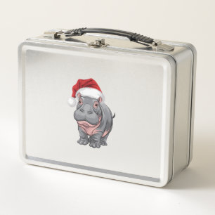 Baby Hippo Moo Deng Weihnachtsfest Shirt für Kinde Metall Brotdose