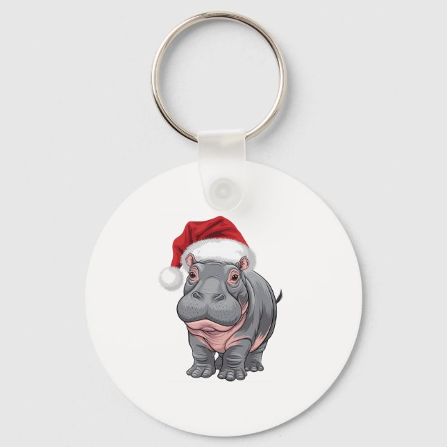 Baby Hippo Moo Deng Weihnachtsfest Shirt für Kinde Schlüsselanhänger (Vorderseite)
