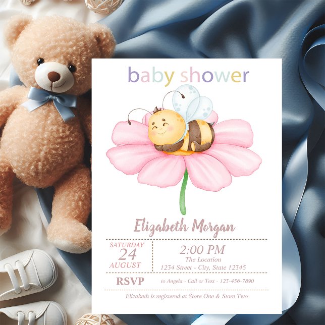 Baby Honey Bee Blume Dots Baby Shower Einladung (Von Creator hochgeladen)