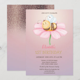 Baby Honey Bee Glitter Geburtstag Einladung