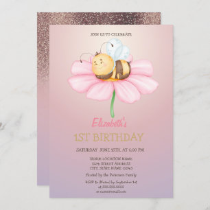 Baby Honey Bee Glitzer Birthday Einladung