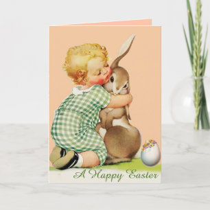 BABY HUGGING EASTER BUNNY, Pink Feiertagskarte