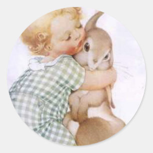 Baby Hugging Oaster Bunny Runder Aufkleber