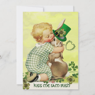 BABY HUGGING RABBIT IRISH ST. PATRICK'S DAY PARTY EINLADUNG